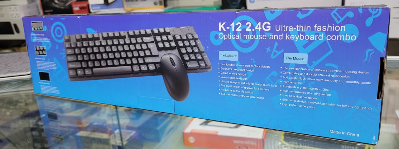 كيبورد وماوس لاسلكي واير لس K-12 2.4G Ultra-thin fashion
